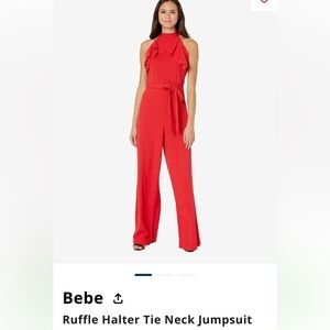 Bebe ruffled red jumpsuit